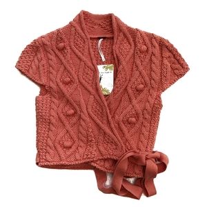 Free People Cropped Wrap Coral Short Sleeve Knit